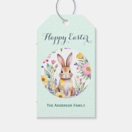 Happy Easter Watercolor Bunny Mint Green Gift Tags