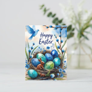 Happy Easter Watercolor Bunny Nest Card