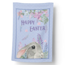 Happy Easter Watercolor Bunny Rabbit & Flowers