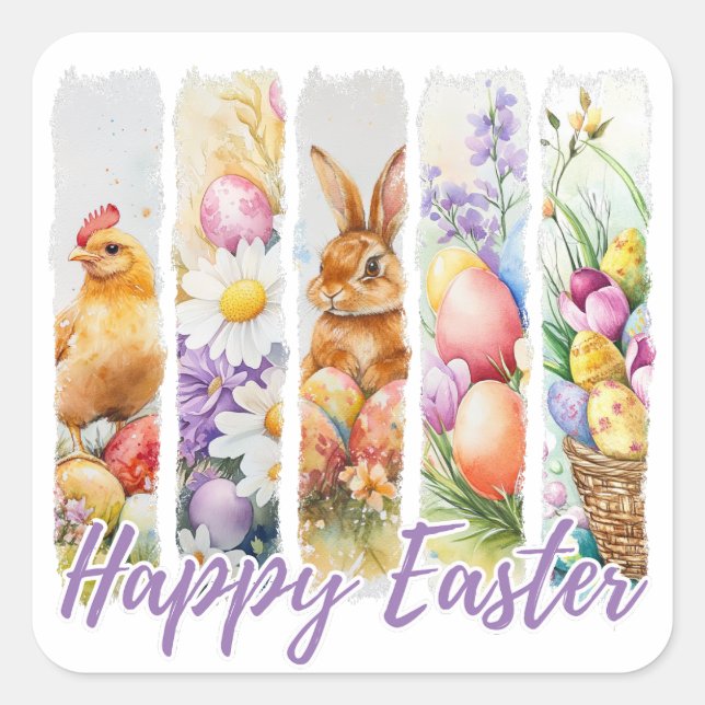 Happy Easter Watercolor Design Square Sticker (Front)