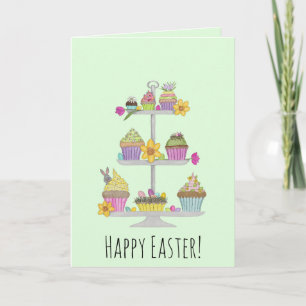 Happy Easter! Watercolor Easter Cupcakes Holiday Card