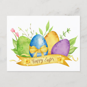 Happy Easter Watercolor Easter Eggs Holiday Postcard