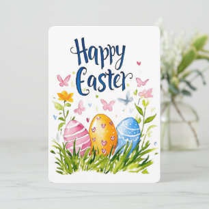 Happy Easter Watercolor Eggs Holiday Card
