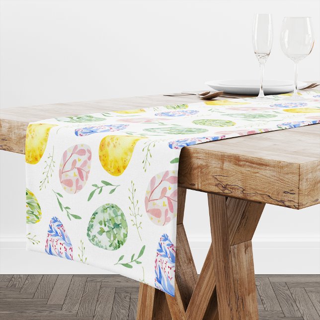 Happy Easter Watercolor Eggs  Long Table Runner (Creator Uploaded)