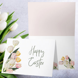Happy Easter Watercolor Pastel Tulips Holiday Card