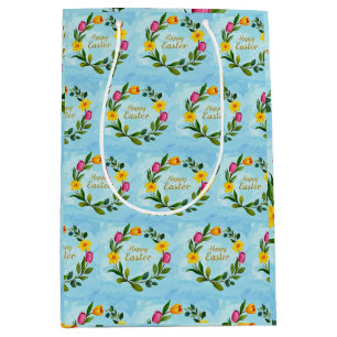 Happy Easter Watercolor wreath of tulips Medium Gift Bag