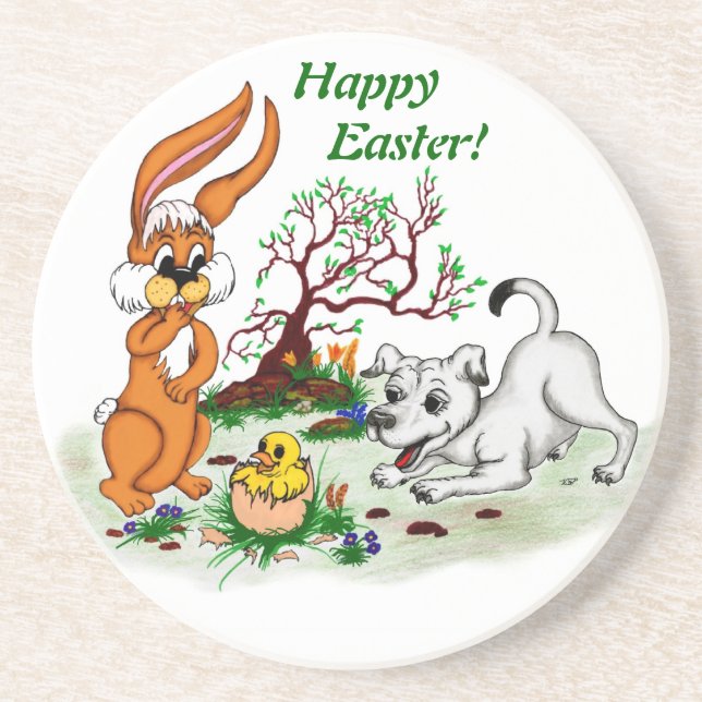 Happy Easter! Welpe, Küken, Hase Coaster (Front)
