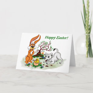 Happy Easter! Welpe, Küken, Hase Holiday Card