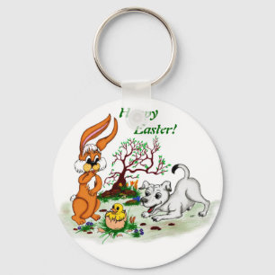 Happy Easter! Welpe, Küken, Hase Key Ring