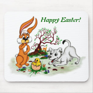 Happy Easter! Welpe, Küken, Hase Mouse Pad