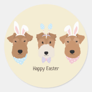 Happy Easter Welsh Terrier Dogs Classic Round Sticker