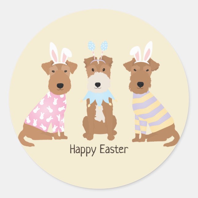 Happy Easter Welsh Terrier Dogs Classic Round Sticker (Front)