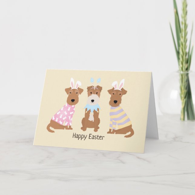 Happy Easter Welsh Terrier Dogs Holiday Card (Front)
