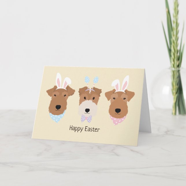 Happy Easter Welsh Terrier Dogs Holiday Card (Front)