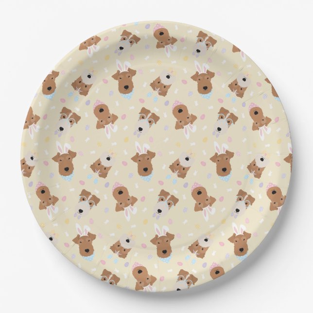 Happy Easter Welsh Terrier Dogs Paper Plate (Front)
