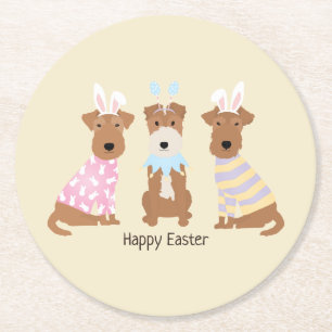 Happy Easter Welsh Terrier Dogs Round Paper Coaster