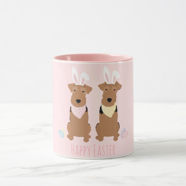 Happy Easter Welsh Terriers Dogs Bunny Ears Mug (Center)