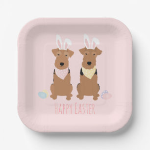 Happy Easter Welsh Terriers Dogs Bunny Ears Paper Plate