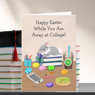 Happy Easter While Away at College Cute Bunny Desk Card