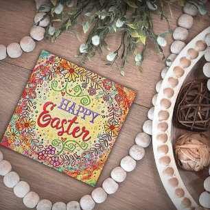 Happy Easter Whimsical Floral Boho Colourful Card