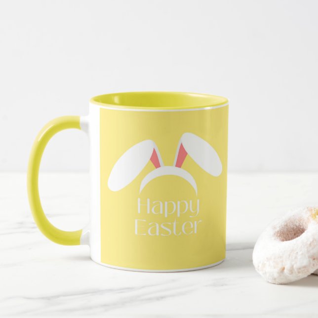 Happy Easter white bunny ears Mug (With Donut)