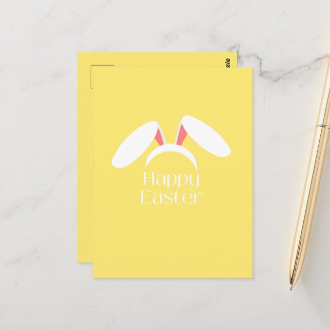 Happy Easter white bunny ears Postcard (Front/Back In Situ)