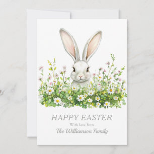 Happy Easter White Bunny Florals Personalised Holiday Card