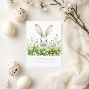 Happy Easter White Bunny Florals Personalised Holiday Postcard