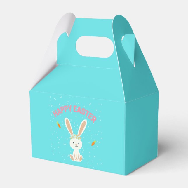 Happy Easter white bunny on blue Favour Box (Front Side)