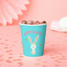 Happy Easter white bunny on blue