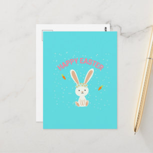Happy Easter white bunny on blue Postcard