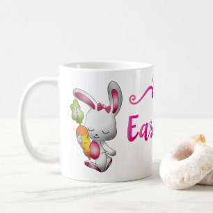 Happy Easter White Bunny Pink Script Personalised Coffee Mug