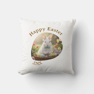 Happy Easter white bunny year photo family name Cushion