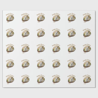 Happy Easter white bunny year photo family name  Wrapping Paper
