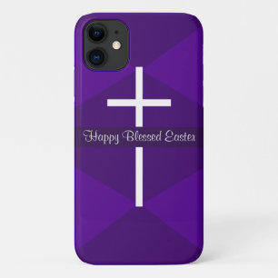 Happy Easter White Cross Purple Christian iPhone 11 Case