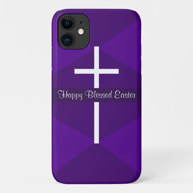 Happy Easter White Cross Purple Christian Case-Mate iPhone Case (Back)
