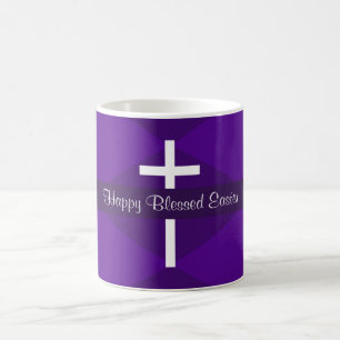 Happy Easter White Cross Purple Christian Coffee Mug