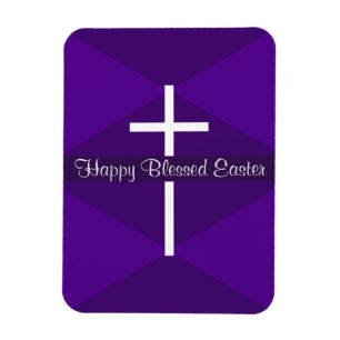 Happy Easter White Cross Purple Christian Magnet