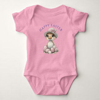 Happy Easter White Duck Bonnet Eggs Baby Bodysuit