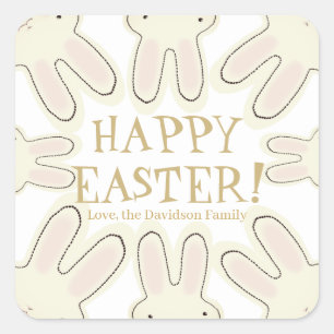 Happy Easter white gold custom text cute bunnies Square Sticker
