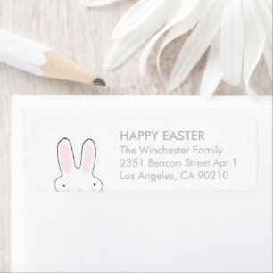 Happy Easter white grey cute bunny address  Return Address Label
