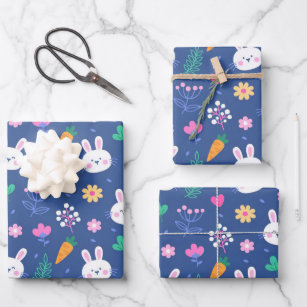 Happy Easter White Love Rabbit Wrapping Paper Sheet