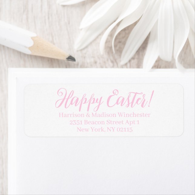 Happy Easter white pink calligraphy address Return Address Label (Insitu)