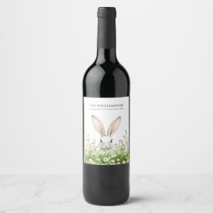 Happy Easter White Rabbit Florals Personalised Wine Label