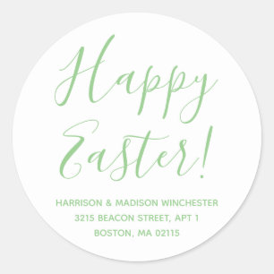 Happy Easter white sage script return address Classic Round Sticker