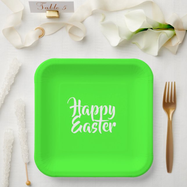 Happy Easter white text on green Paper Plate (Wedding)