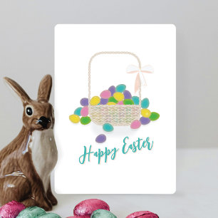 Happy Easter Wicker Basket &  Pastel Eggs Spring Holiday Card