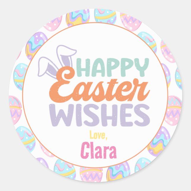 Happy Easter Wishes Pastel Classic Round Sticker (Front)