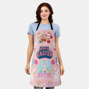 Happy Easter Wishes - Pattern Funny Bunny Easter   Apron