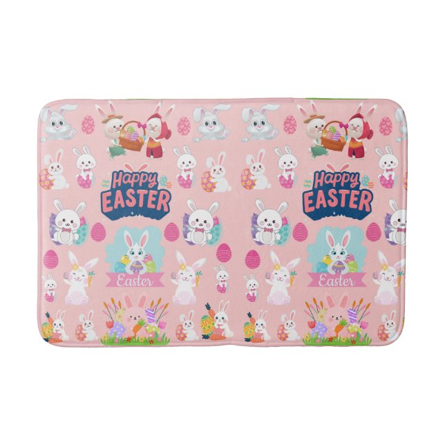 Happy Easter Wishes - Pattern Funny Bunny Easter Bath Mat (Front)